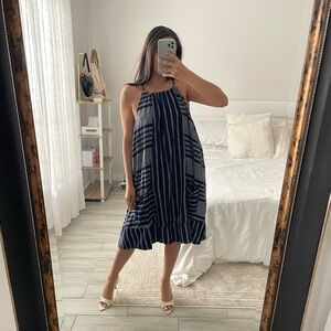 Old Navy Navy and White Striped Midi Dress